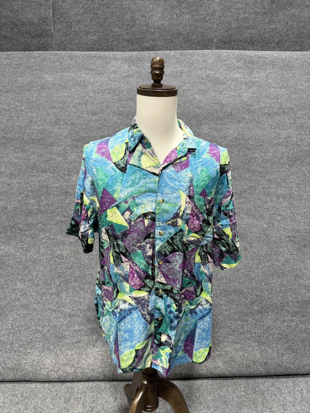 Vintage Unionbay Shirt Mens Medium Multicolor Geometric Hawaiian Top Button-Up